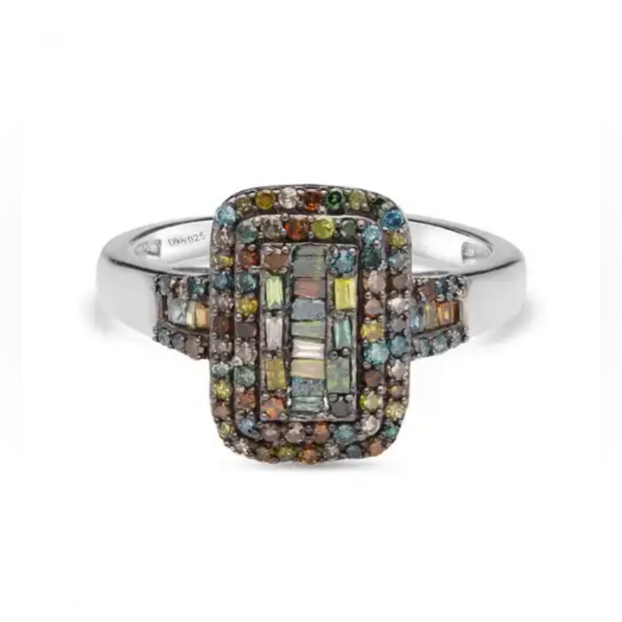 Multi Diamond Baguette Shape Cocktail Ring In Rhodium & Platinum/ Silver 0.60ctw